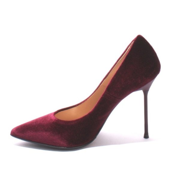 ITALIAN Burgundy Velour Leather Pointy Heel Pumps - Picture 6 of 8